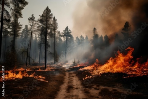 Forest Fire Due to Heatwave from Global Warming, Generative AI © asura
