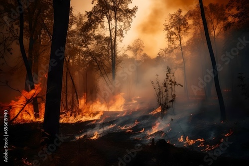 Forest Fire Due to Heatwave from Global Warming, Generative AI