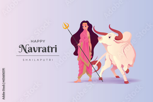 Navratri Concept Illustration, Goddess Shailaputri, Happy Navratri photo