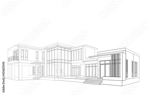 Modern house design 3d rendering