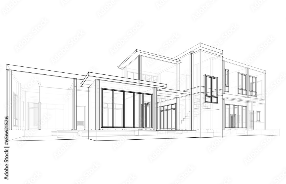 Modern house design 3d rendering