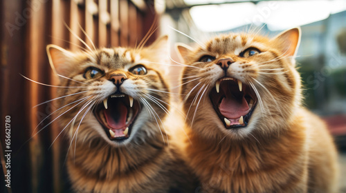 Funny cats singing songs and screaming meow © Veniamin Kraskov