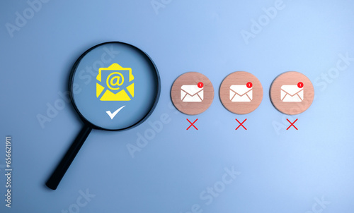 Internet Mail Security Protection Reminder Concept Safety protection Junk mail and trash and compromised data, email verification, and spam security protection.