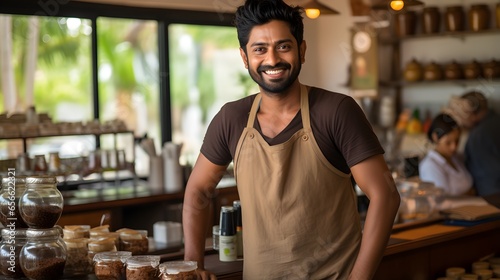 Barista's Daily Routine: Smiling Indian Professional