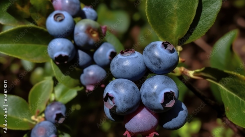 blueberries on a branch. Generative AI. blueberries on a branch. Generative AI.