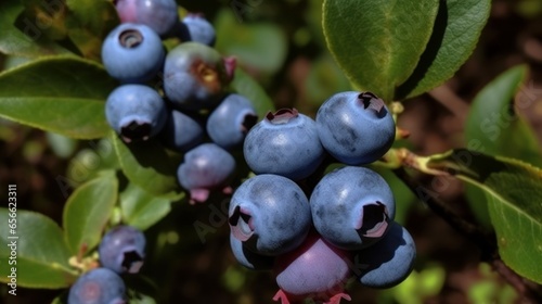 blueberries on a branch. Generative AI.