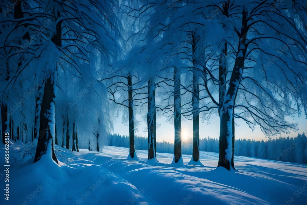 winter schnee baum erkältung landschaft wald road - obrazy, fototapety, plakaty 