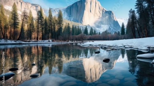 El Capitan: Majestic Icon of Yosemite National Park in California, US, with the Merced River Flowing Beneath It photo