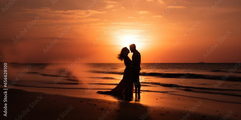 Silhouette of a couple on the beach