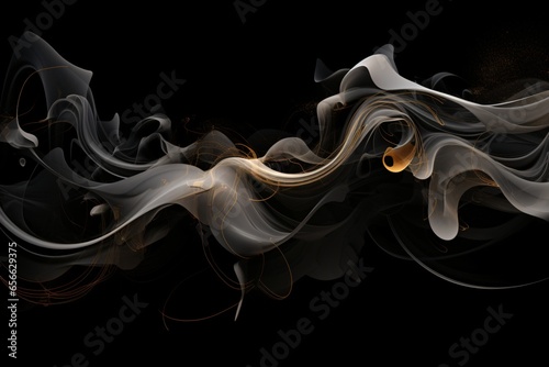 Orange and white color smoke waves isolated on a black background