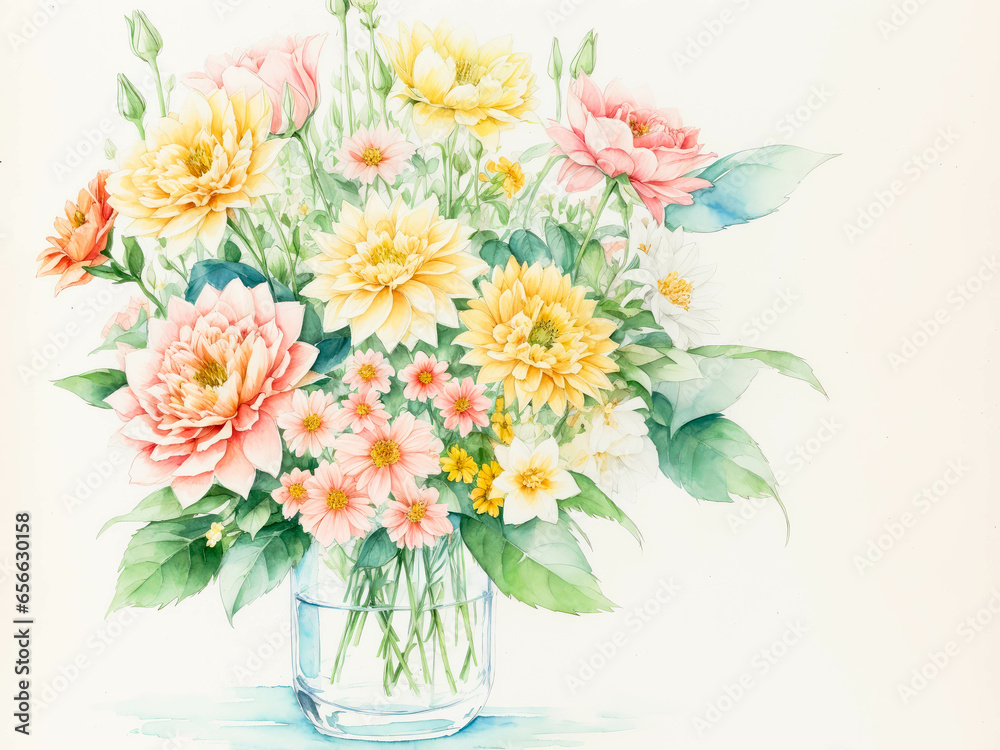 Flowers digital illustration, spring design, watercolor hand painting. Perfectly for printing, sublimation