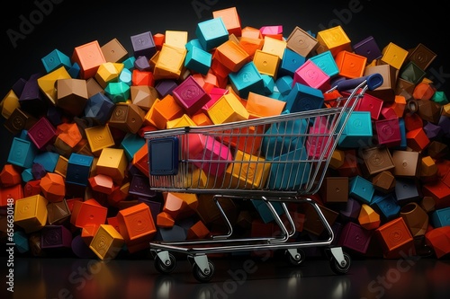 A shopping cart seamless pattern with sale, discount, and shopaholism concepts photo