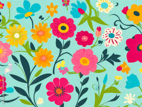 wallpaper of flowers, flat design. Colorful flower pattern illustration.