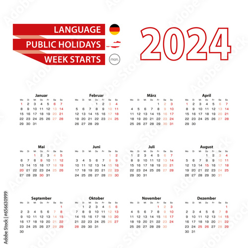 Calendar 2024 in Germany language with public holidays the country of Austria in year 2024.
