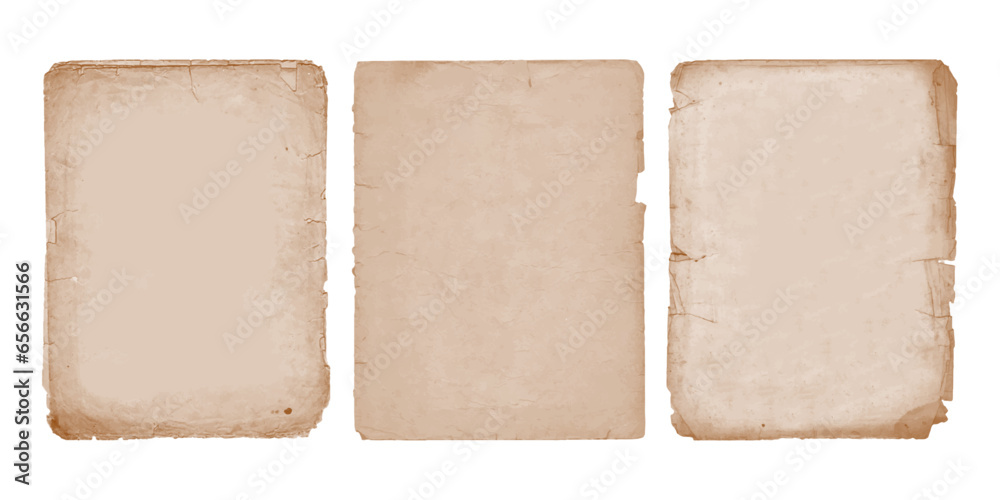 Vintage old paper sheets with ripped edges. Antique paper set, isolated on transparent background
