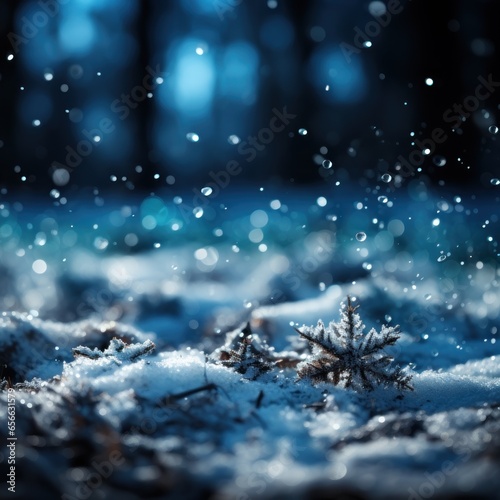 Snow flakes scatter on the ground, sparkling white shiny snow beautifully for backgrounds, blogs, websites, designs, celebrations, winter and snow. Generative Ai Image © callmeers