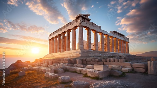 Panoramic view of the Erechtheion at sunrise, Athens, Greece