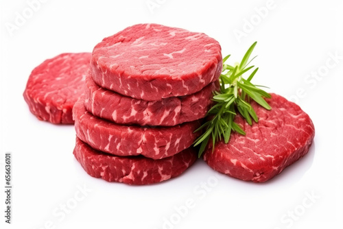 Raw meat hamburgers, ground  beef patties, isolated on white.