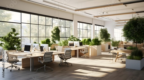 Modern office interior. Panoramic view. 3D rendering.