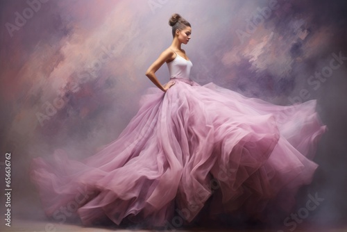 Woman in pink dress standing, modern glamour