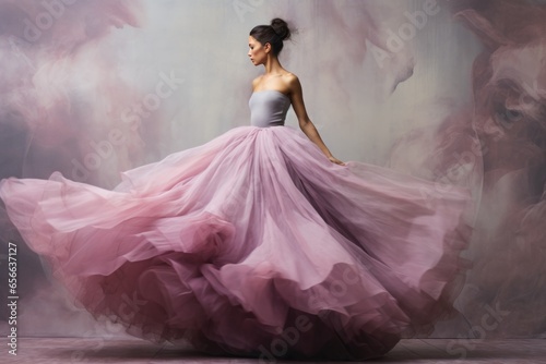 Woman in pink dress standing, modern glamour