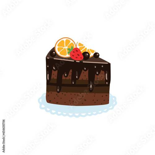 Sachertorte is a national Austrian chocolate dessert. Vector cartoon hand drawn colorful illustration. Isolate on a white background. photo