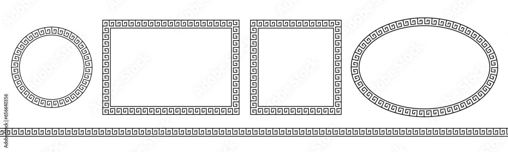 Greek pattern. Roman ellipse frame. Outline greece border isolated on white background. Round greec boarder for design prints. Circular ancient ornament. Fret rome key stripes. Vector illustration