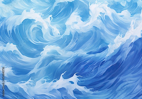 Blue abstract ocean seascape. Surface of the sea. Water waves in watercolor style. Nature background. Illustration for cover  card  postcard  interior design  decor or print.