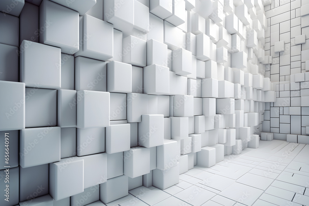 3d rendering of abstract white cubes in empty room. Futuristic background 3d rendering of abstract white cubes in empty room. Futuristic background