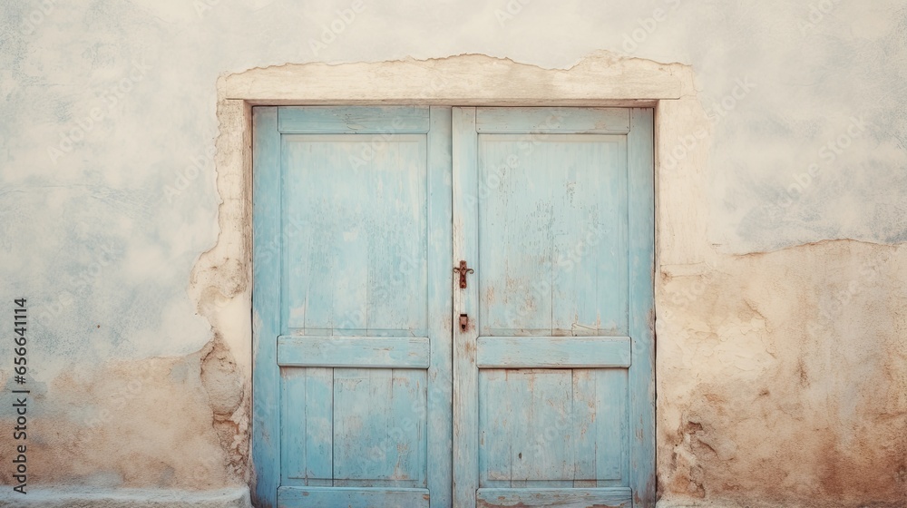 The dilapidated wall of the building and the wooden door require major repairs. Facade of a house with damaged plaster. Photophone for retro shooting. Illustration for cover, card, interior design. The dilapidated wall of the building and the wooden door require major repairs. Facade of a house with damaged plaster. Photophone for retro shooting. Illustration for cover, card, interior design.