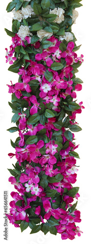 pink flower with green leaves party wall decoration with transparent background