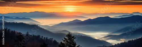 Great Smoky Mountains National Park Scenic Sunset Landscape vacation getaway destination © Sasint