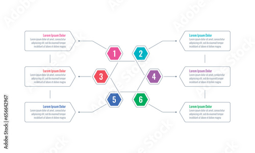 infographic template for science, business, education world. six options infographic template. magazine, web, internet, annual report information template. hexagon infographic template