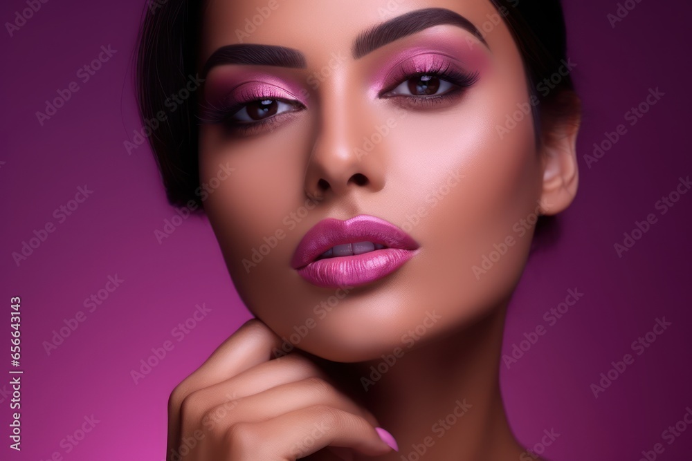 Portrait of beautiful woman with bright make-up and pink lips Portrait of beautiful woman with bright make-up and pink lips