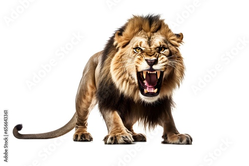lion atacking pose. Isolated on white background. Generative ai