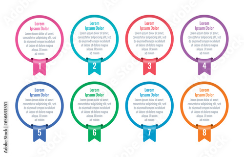 infographic template with circle and ribbon. eight step informational template. business, education, annual report, magazine, web, internet infographic template