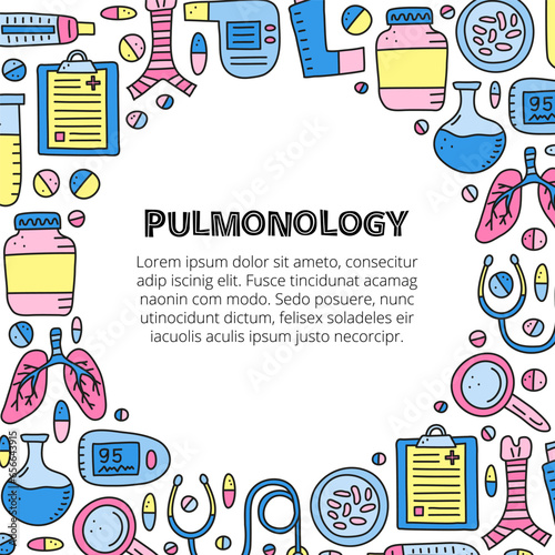 Poster with doodle colored pulmonology items.