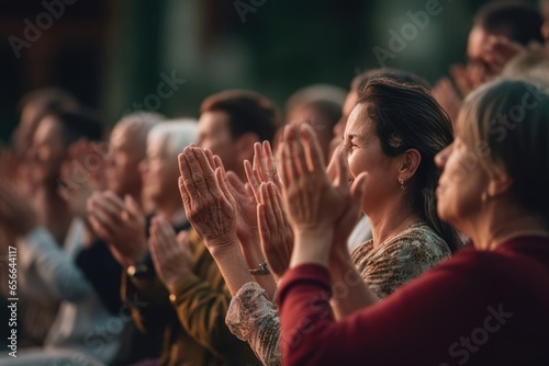 People listening and clapping at conference and presentation. AI Generated