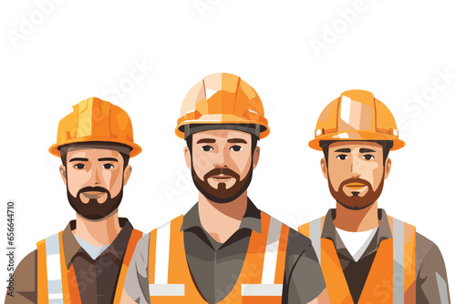 Team of builders and industrial workers. Construction workers isolated on transparent background.
