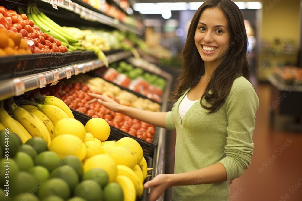 woman In Supermarket Buying Groceries Food, AI Generated