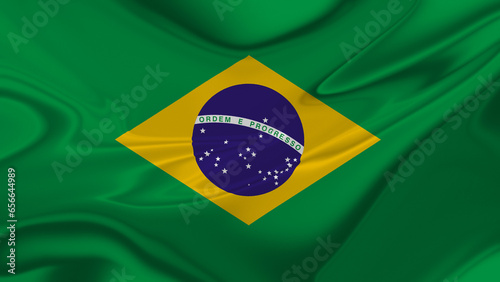 3d illustration of waving brazil flag, noise, grain, silk texture