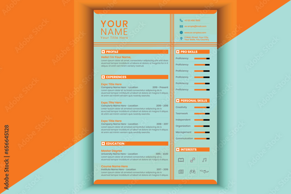 Clean Professional Resume and Cover Letter Layout Vector Template for ...