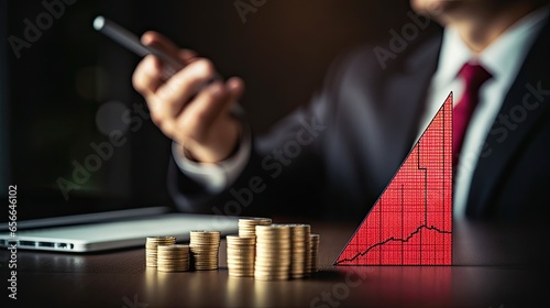 Businessman planing growth graph and stack of coins for financial and banking concept