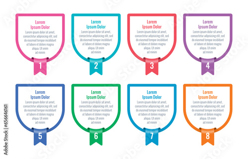 infographic template with ribbon. eight step informational template. business, education, annual report, magazine, web, internet infographic template