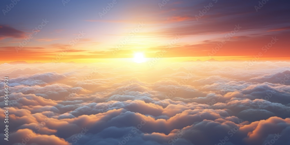 Sunset sky above the clouds. Generative AI