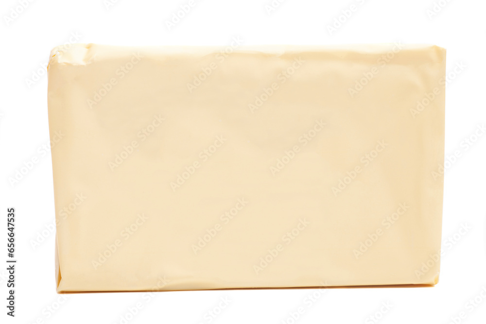 Stick of wrapped butter isolated on white background - obrazy, fototapety, plakaty 