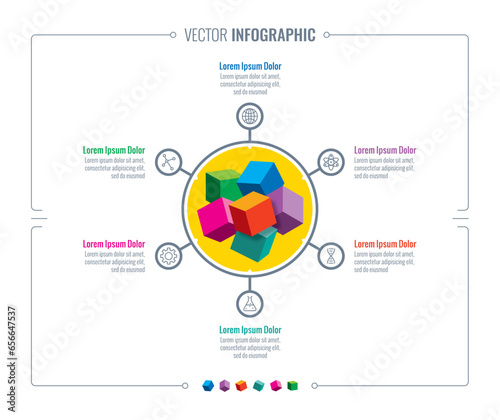 infographic with colorful geometric cubes. six step scientific infographic. infographic template