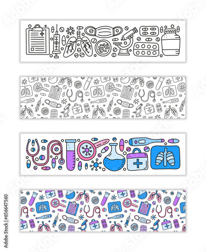 Banners with doodle tuberculosis items.