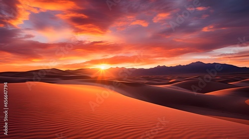 Sunset over the sand dunes in Death Valley National Park, California