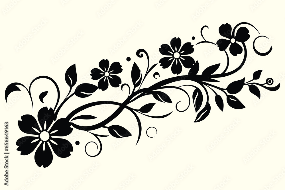 Black and white floral border illustration on white background